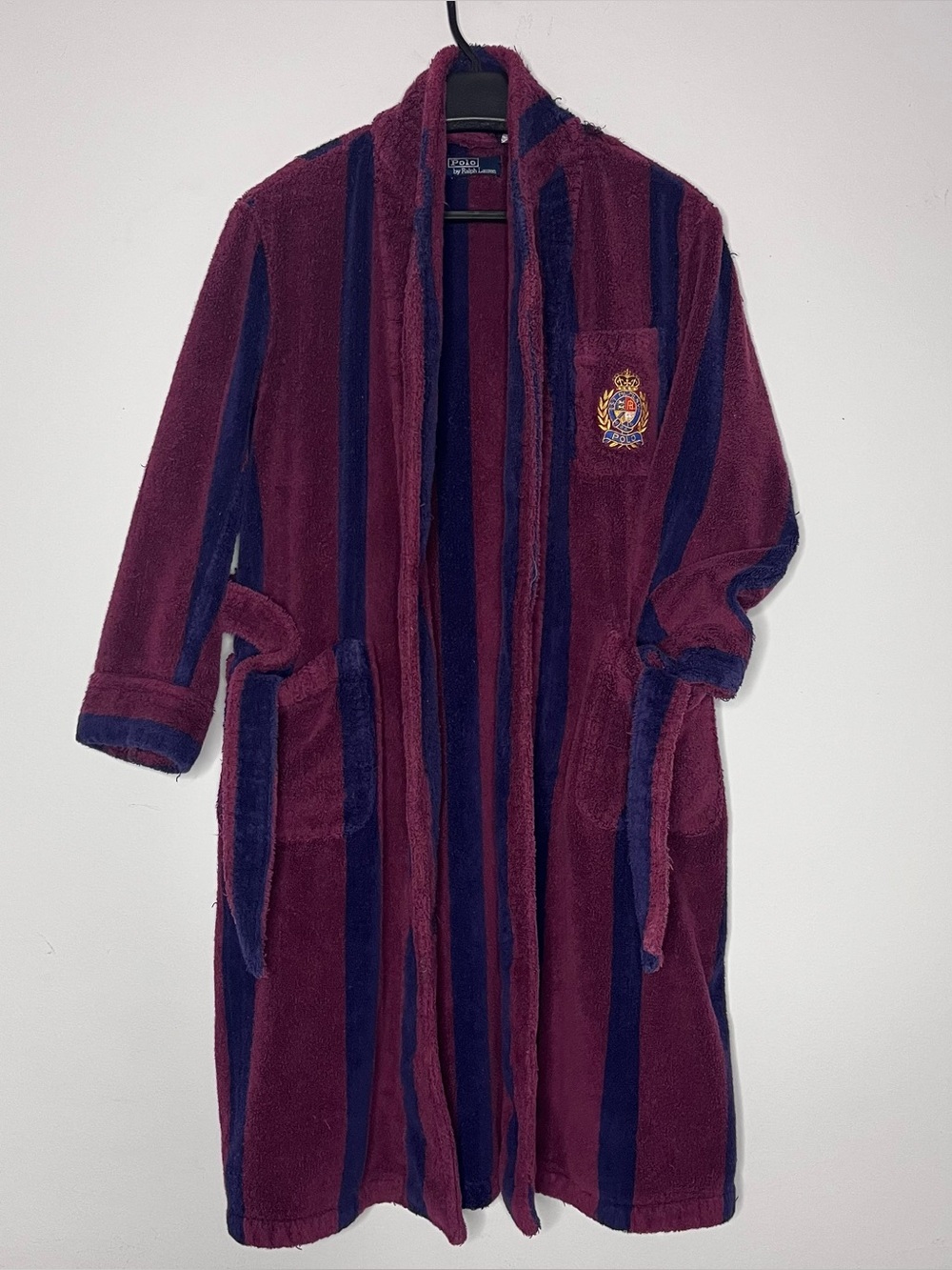 Polo Ralph Lauren Long Robe Men's Medium Crest Belted Terry Cloth Vintage Preppy